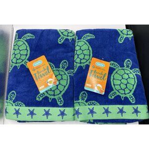 Members Mark Beach Towels Turtles Sea Life Blue Green Youth Lot Of 2